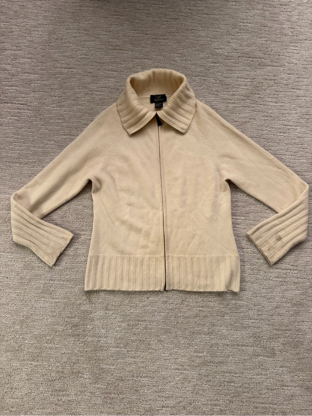 PURE CASHMERE Cream Zip-Front 100% Cashmere Sweater Medium